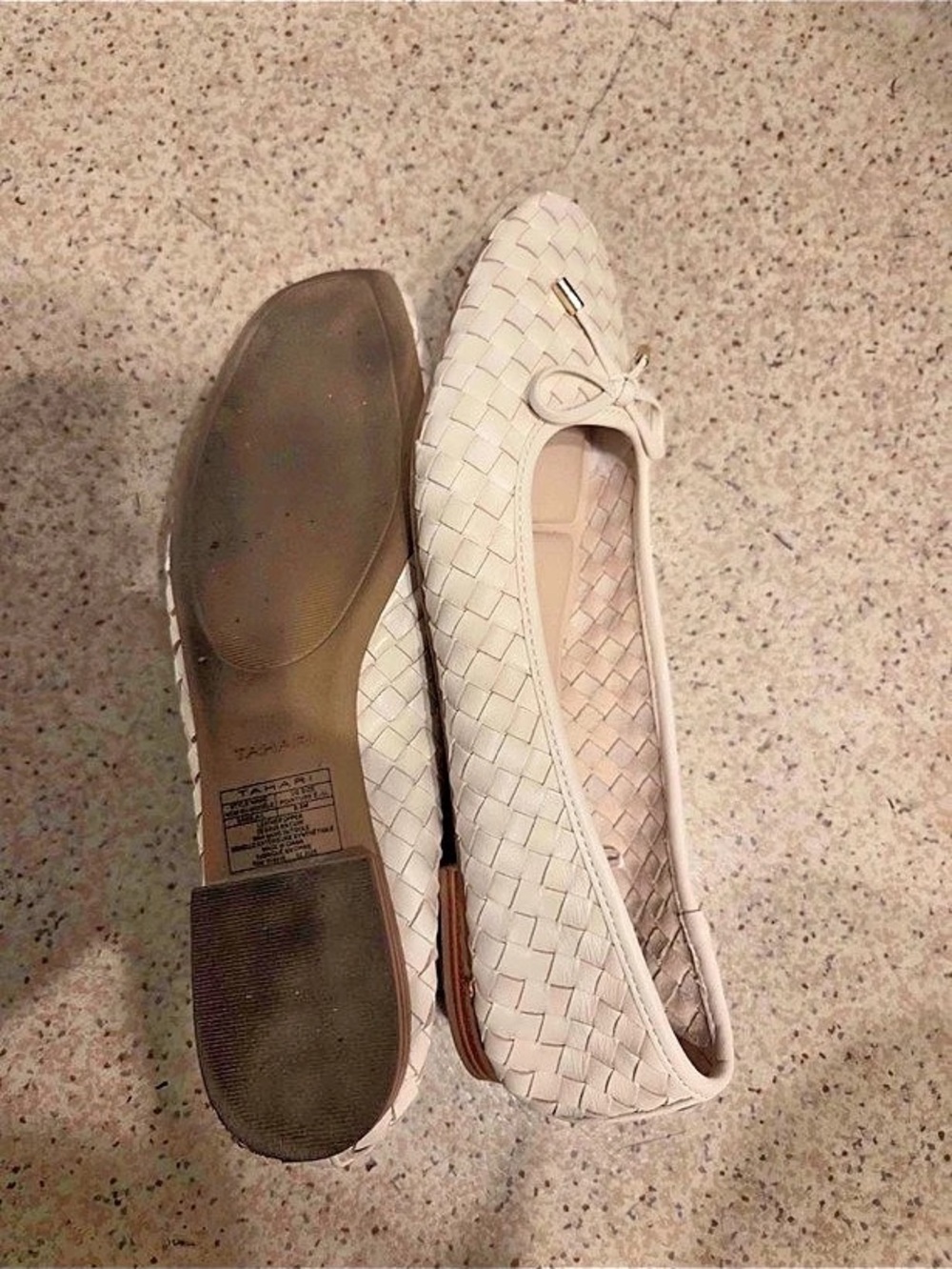 Tahari Authentic Leather Woven Flats in White